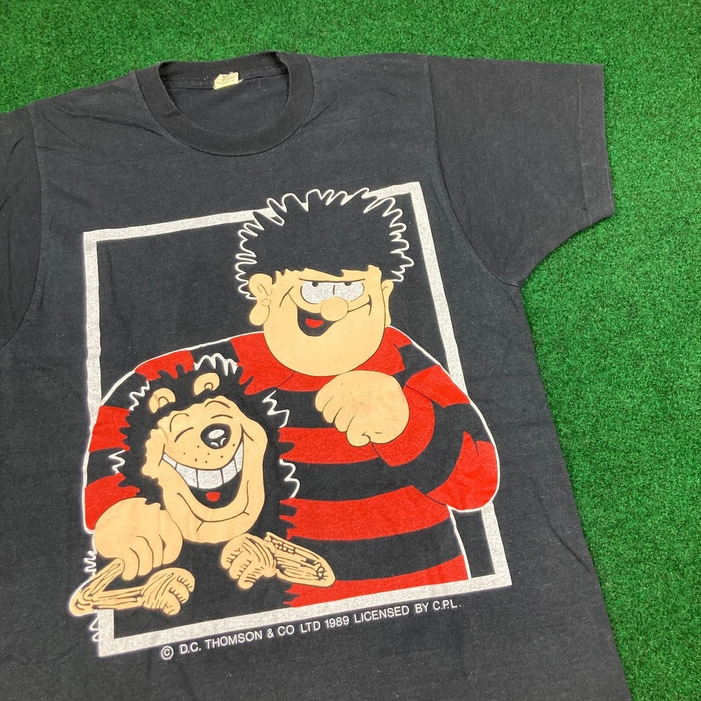 Vintage Dennis the Menace And Gnasher Shirt‎ Mens L Black 1989 Comic Promo 80s